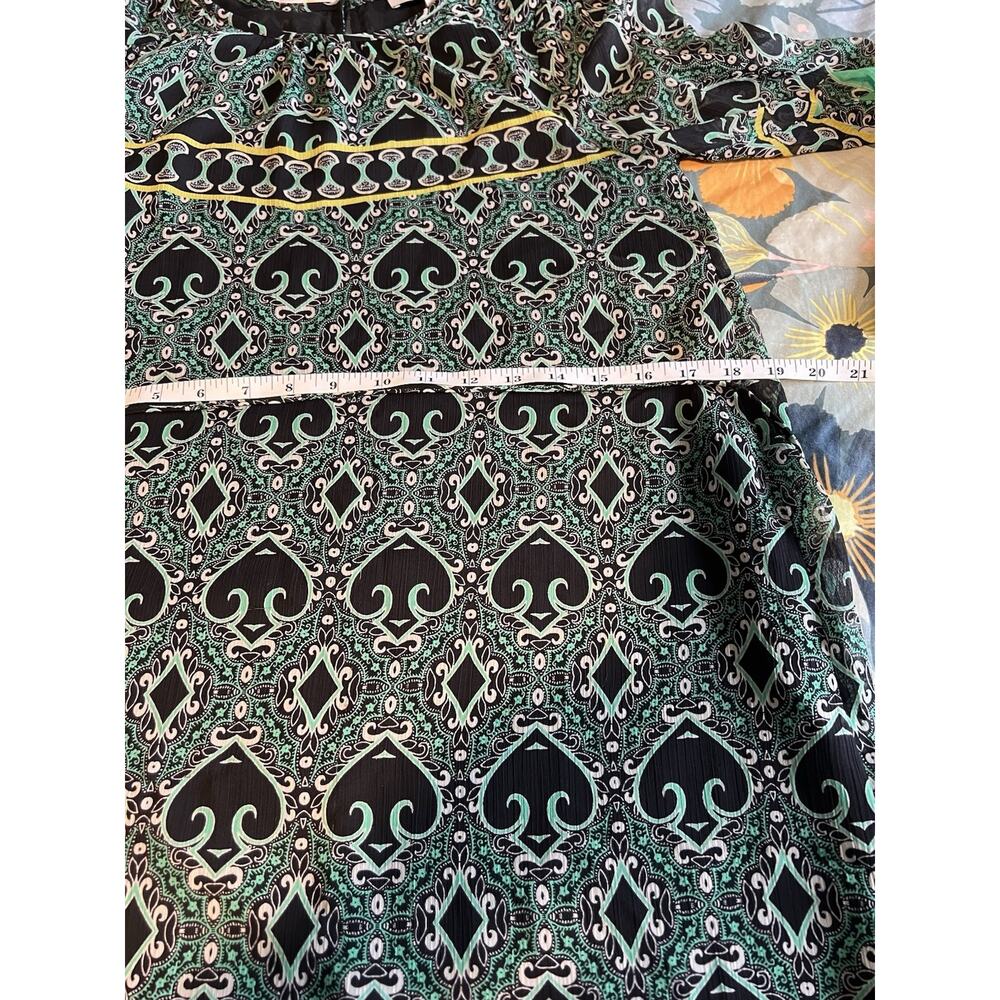 LOFT Dress Sheer Black Green Knee Length Size XS Petite. Tie Waist - Picture 8 of 11